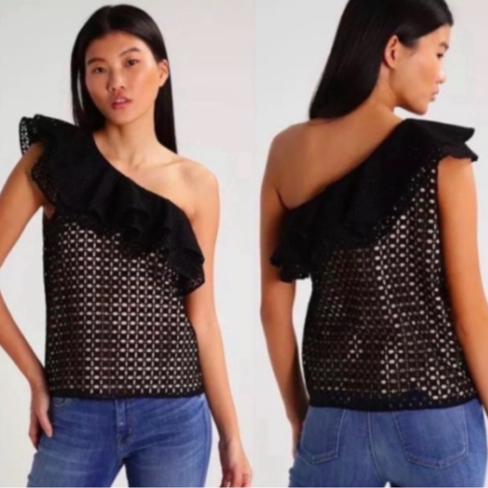 ❤️ SALE! 💙 J. Crew Black One-Shoulder Eyelet Top Size 2